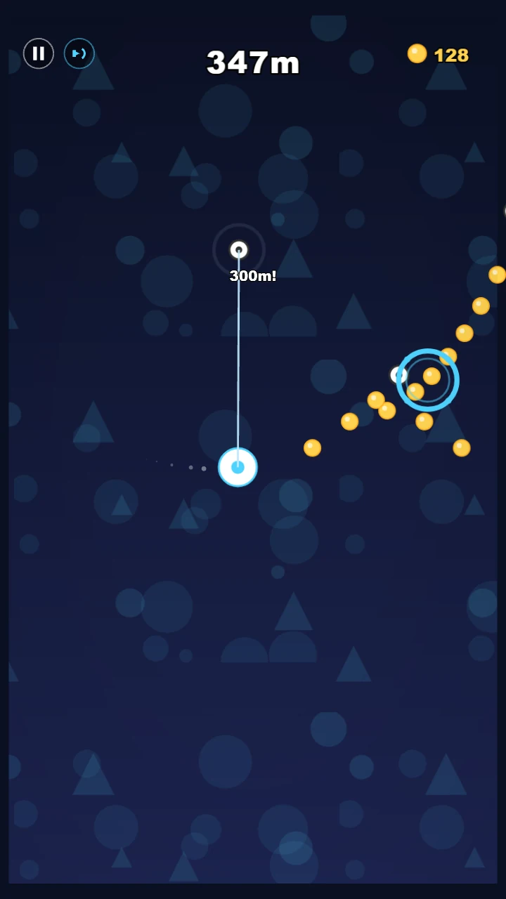 Hook Rush: a player swinging from a rope between anchors and coins
